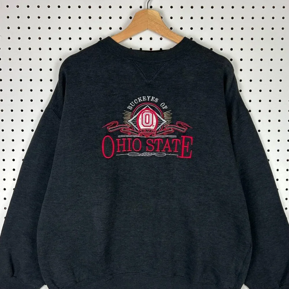 Ohio State Buckeyes 90s Crewneck Large Black Red Embroidered Sweatshirt‎ Midwest